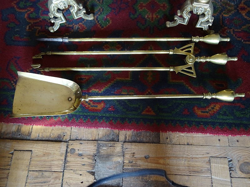 Brass andirons & fireside set